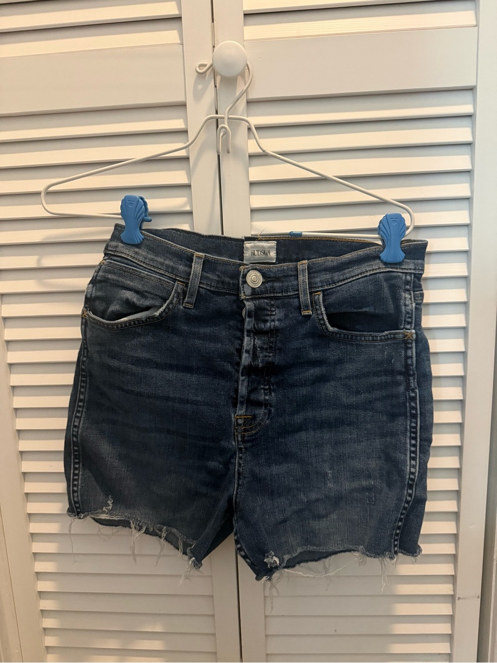 Hudson Jeans Dark Blue Denim Shorts with Faded Trim